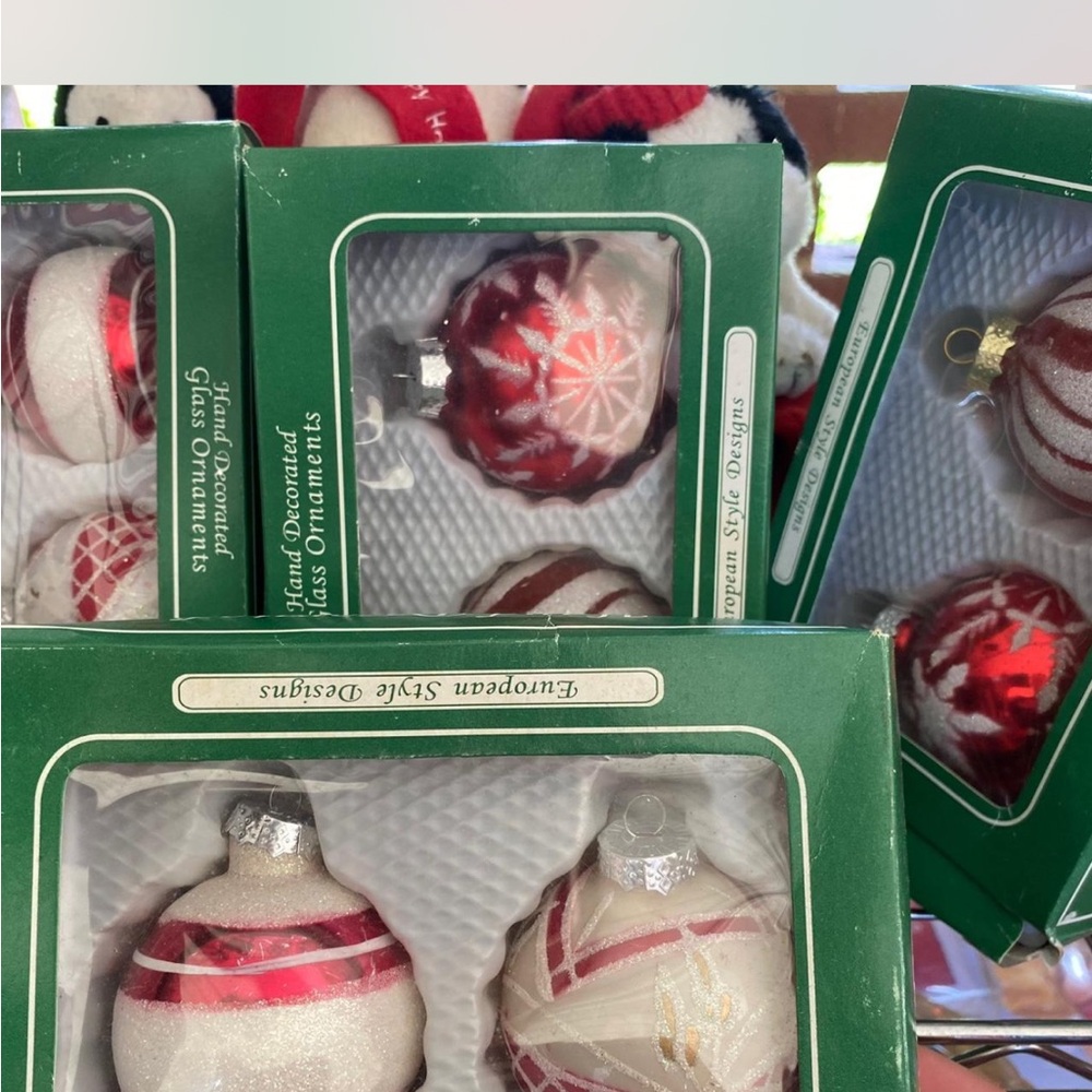 European Style Red and White Glass Ornaments